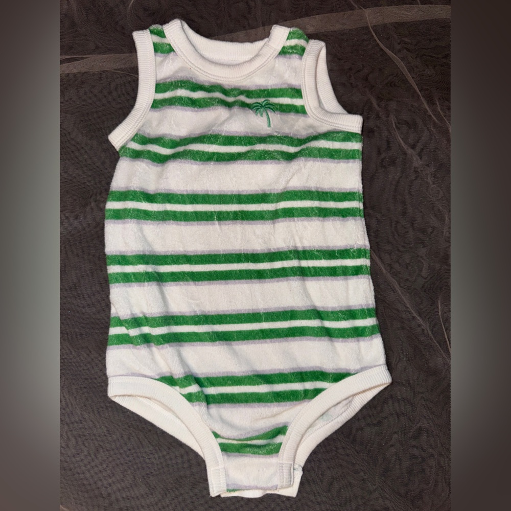 ✨3 for $20 ✨ LC Lauren Conrad Green and White Striped terry cloth Bodysuit